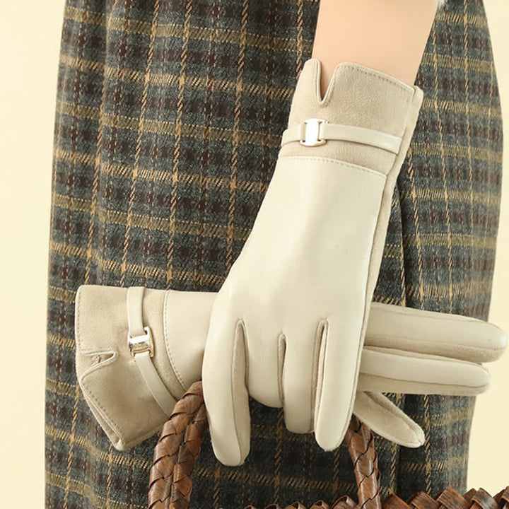 Gants d'hiver élégants en daim et cuir synthétique avec boucle en métal pour femme - image 4