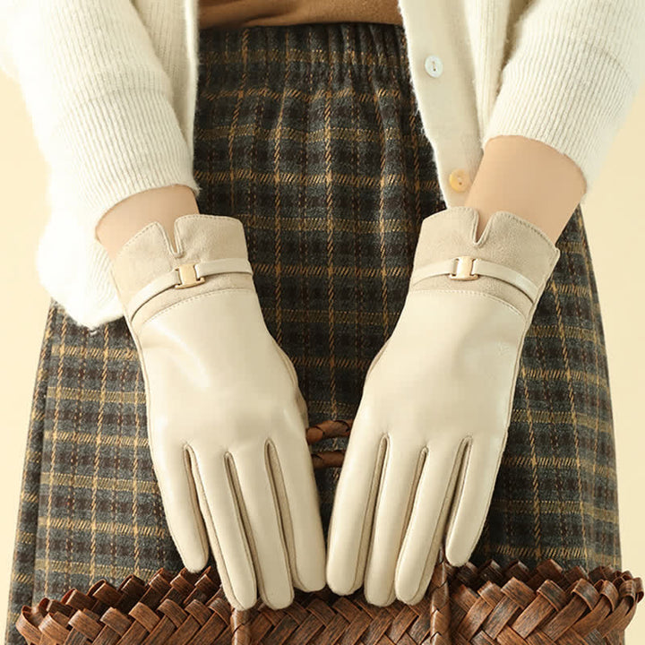 Gants d'hiver élégants en daim et cuir synthétique avec boucle en métal pour femme - image 3
