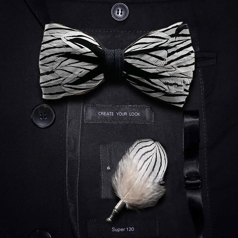 Nœud papillon à rayures zébrées noires et blanches avec épingle à revers - Adulte - image 0