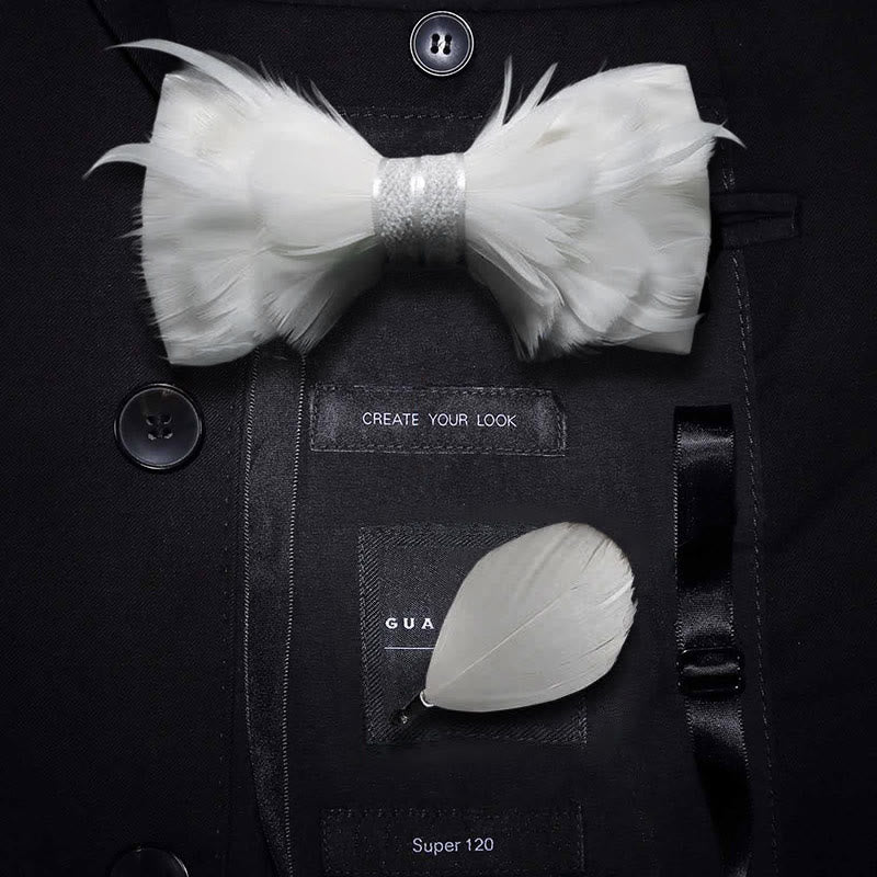 Nœud papillon en plumes de prince blanc pur avec épingle à revers - Adulte - image 0