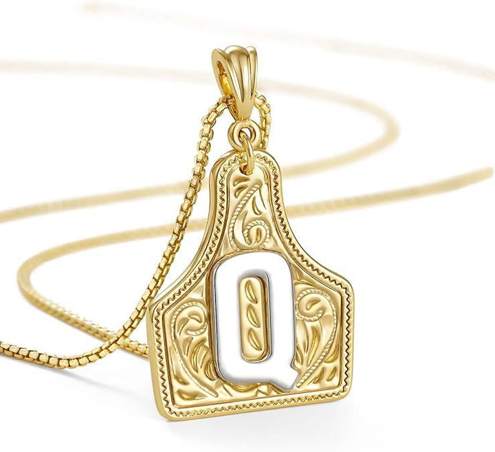 Collier pendentif lettre dorée en relief à la mode - Q - image 19