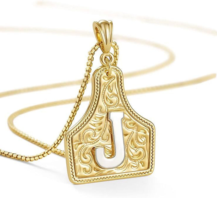 Collier pendentif lettre dorée en relief à la mode - J - image 12