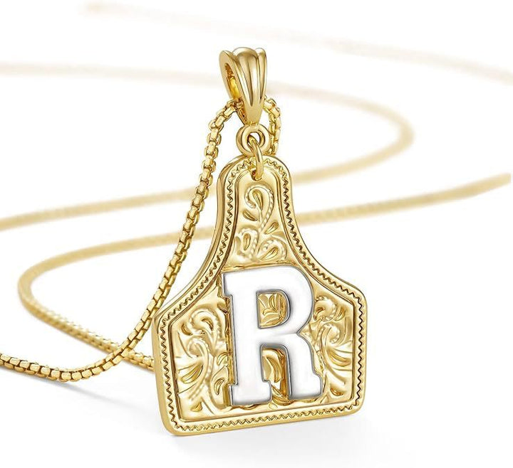 Collier pendentif lettre dorée en relief à la mode - R - image 20
