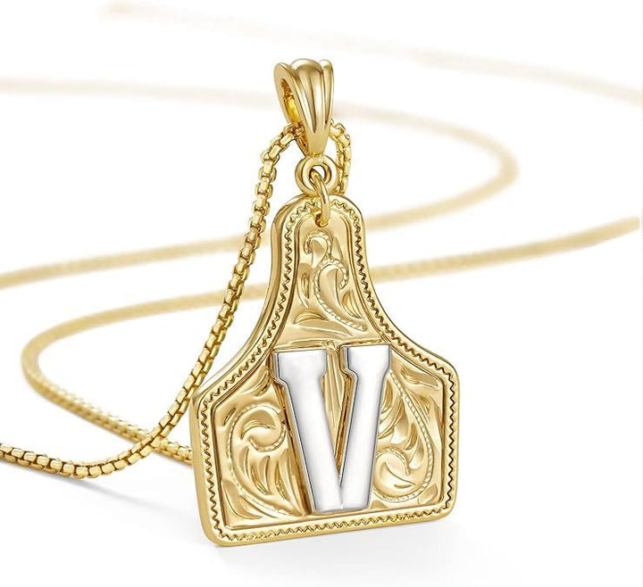 Collier pendentif lettre dorée en relief à la mode - V - image 24