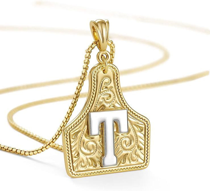 Collier pendentif lettre dorée en relief à la mode - T - image 22