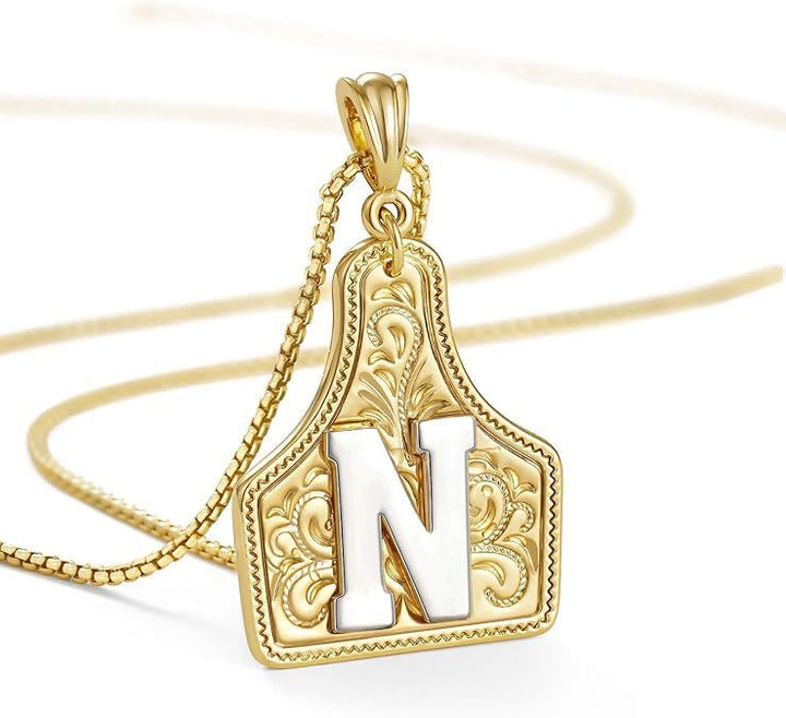 Collier pendentif lettre dorée en relief à la mode - N - image 16