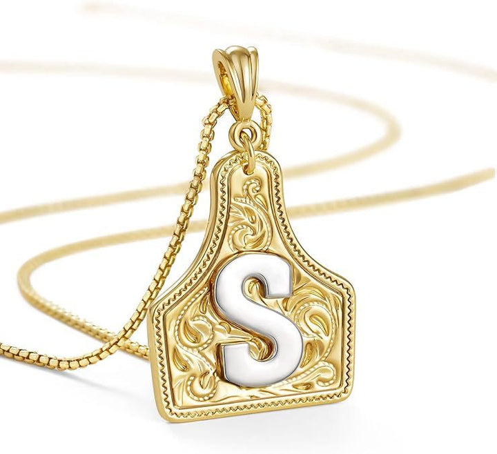 Collier pendentif lettre dorée en relief à la mode - S - image 21