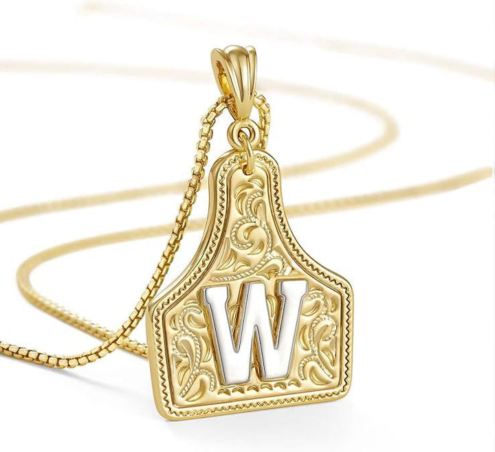 Collier pendentif lettre dorée en relief à la mode - W - image 25