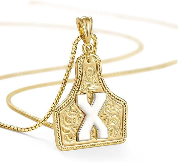 Collier pendentif lettre dorée en relief à la mode - X - image 26