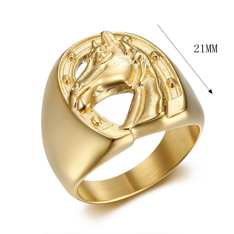 Bague personnalisée tête de cheval dorée style western - image 3