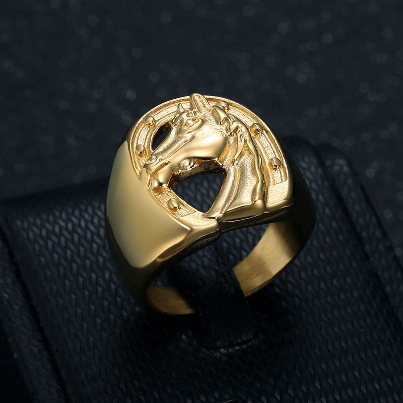 Bague personnalisée tête de cheval dorée style western - image 1