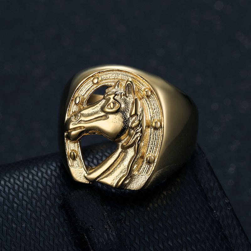 Bague personnalisée tête de cheval dorée style western - Tête de cheval d'or - #13 - image 0