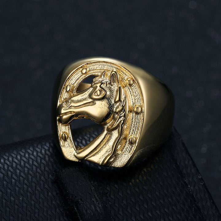 Bague personnalisée tête de cheval dorée style western - Tête de cheval d'or - #13 - image 0