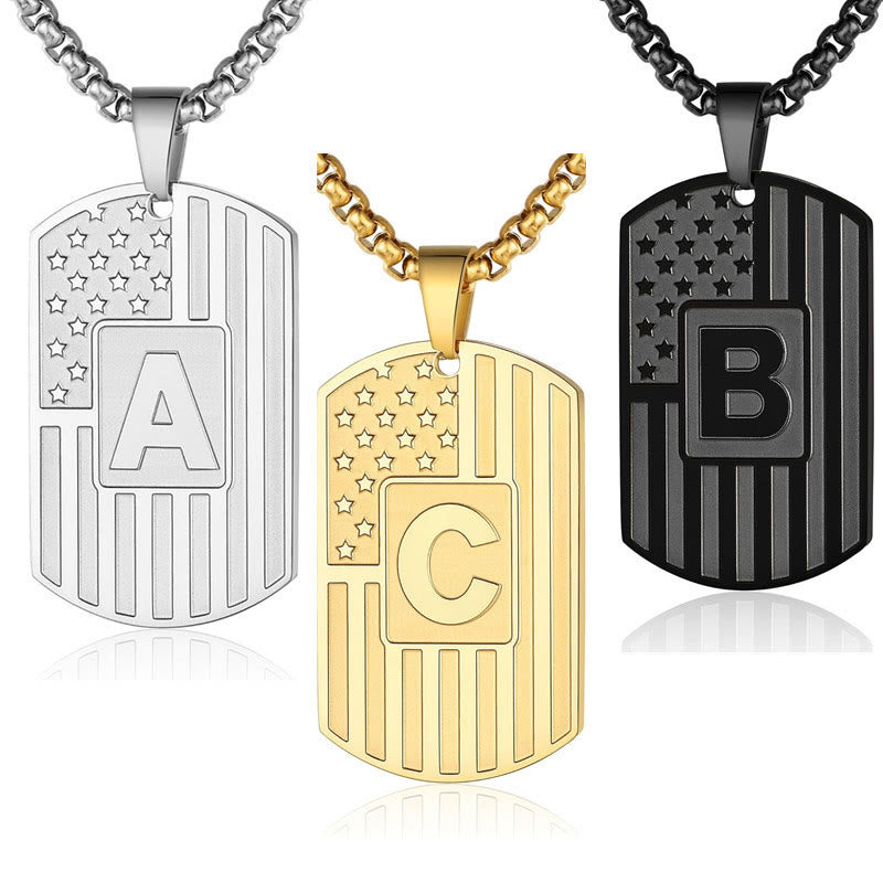 Collier personnalisé avec plaque d'identité pour chien et lettre du drapeau américain - image 0