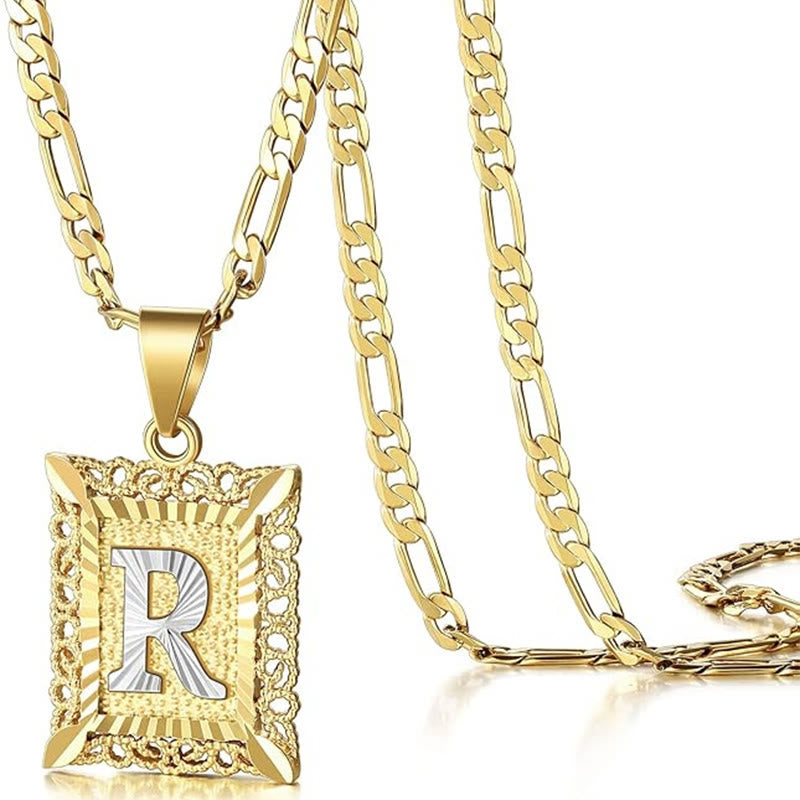 Collier doré exquis avec lettres creuses carrées - R - image 21