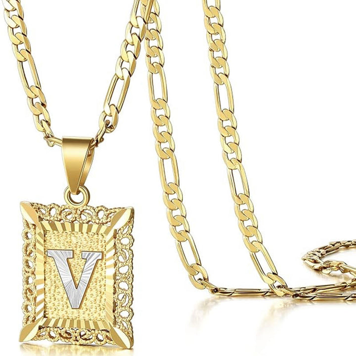 Collier doré exquis avec lettres creuses carrées - V - image 25