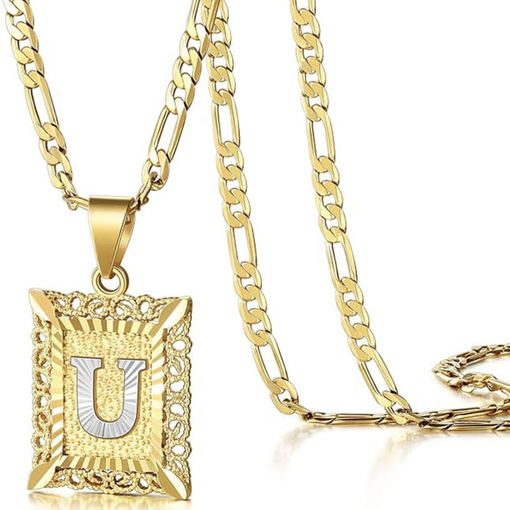 Collier doré exquis avec lettres creuses carrées - Tu - image 24