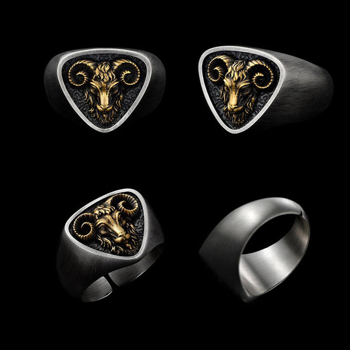 Bague vintage en forme de tête de bélier sculptée de style occidental - image 5