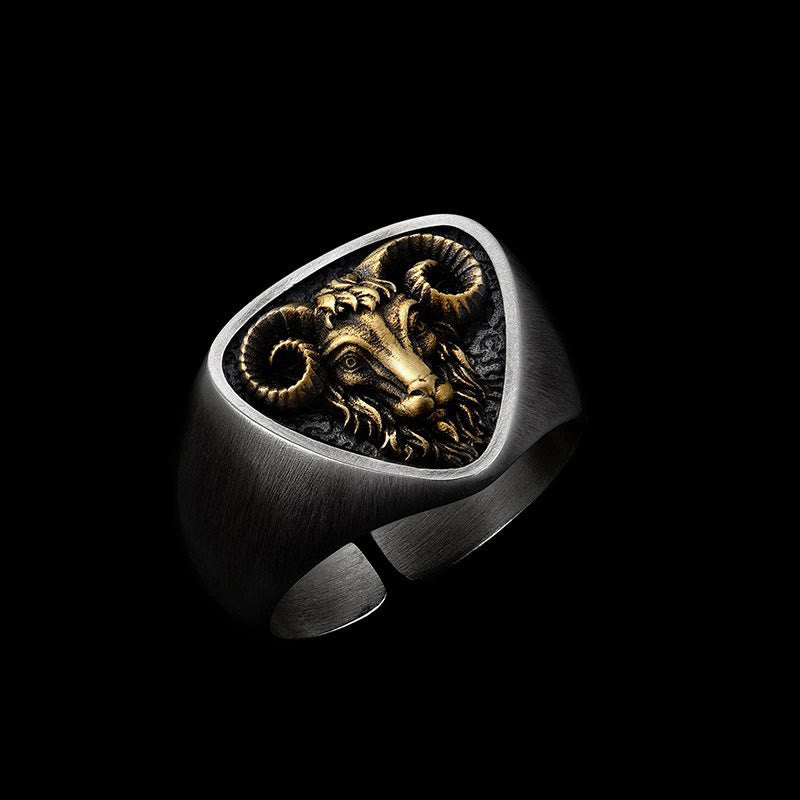 Bague vintage en forme de tête de bélier sculptée de style occidental - Tête de bélier - image 0