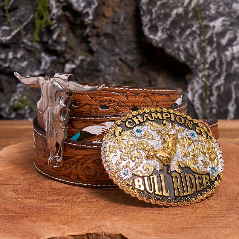 Ensemble de boucles de ceinture Golden DIY Bull Rider avec pendentif Longhorn Bull - Cavalier de taureau - Ceinture à plumes marron - 40 - image 7