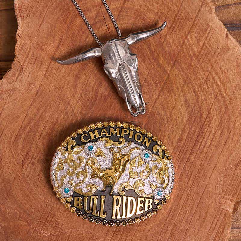 Ensemble de boucles de ceinture Golden DIY Bull Rider avec pendentif Longhorn Bull - Cavalier de taureau - Sans ceinture - Ceinture non incluse - image 1