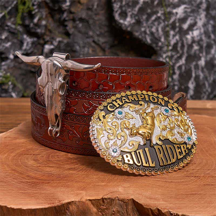 Ensemble de boucles de ceinture Golden DIY Bull Rider avec pendentif Longhorn Bull - Cavalier de taureau - Ceinture marron sculptée - 42 - image 6