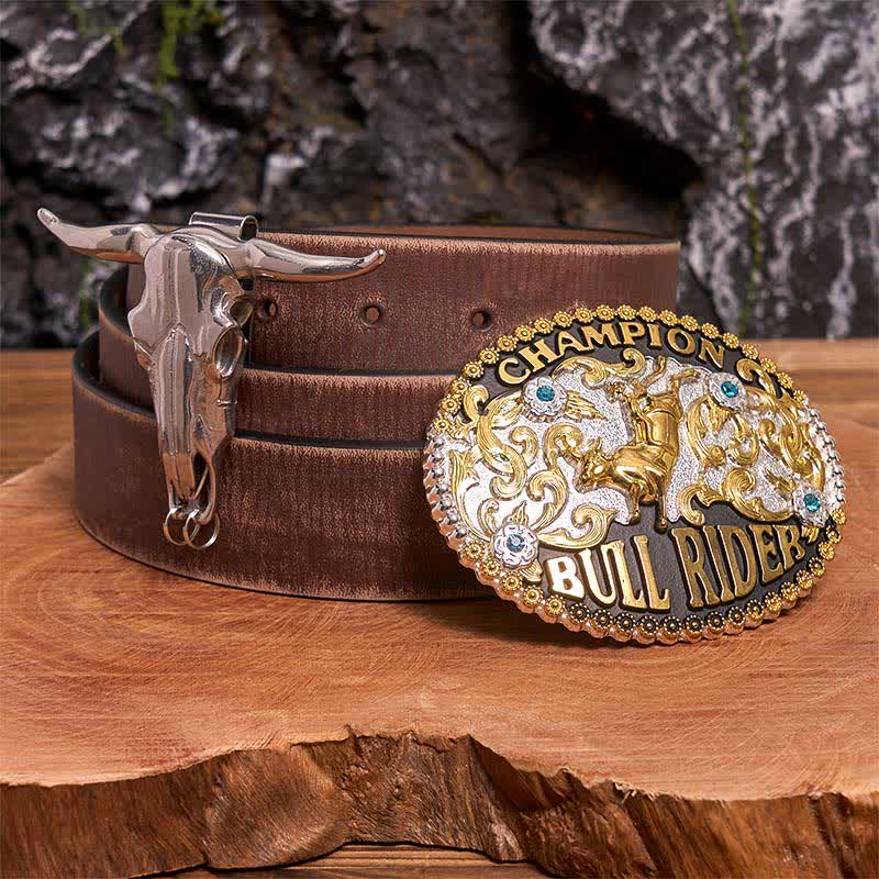 Ensemble de boucles de ceinture Golden DIY Bull Rider avec pendentif Longhorn Bull - Cavalier de taureau - Ceinture marron vieillie - 42 - image 5