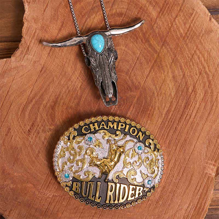Boucle de ceinture DIY Bull Rider, pendentif taureau Longhorn turquoise, ensemble - Cavalier de taureau - Sans ceinture - Ceinture non incluse - image 1