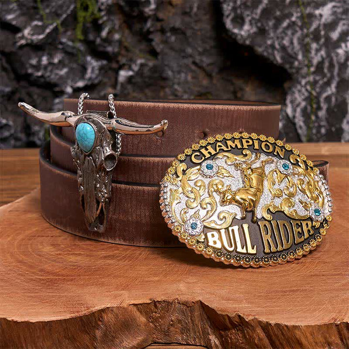 Boucle de ceinture DIY Bull Rider, pendentif taureau Longhorn turquoise, ensemble - Cavalier de taureau - Ceinture marron vieillie - 42 - image 5