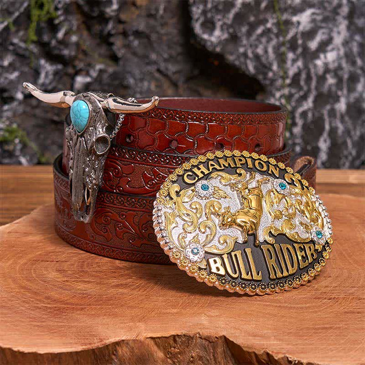 Boucle de ceinture DIY Bull Rider, pendentif taureau Longhorn turquoise, ensemble - Cavalier de taureau - Ceinture marron sculptée - 42 - image 6