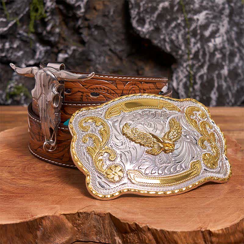 Ensemble de boucles de ceinture et pendentifs en forme d'aigle volant doré à faire soi-même, taureau à longues cornes - Aigle volant - Ceinture à plumes marron - 40 - image 7