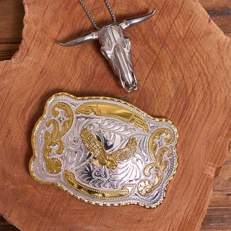 Ensemble de boucles de ceinture et pendentifs en forme d'aigle volant doré à faire soi-même, taureau à longues cornes - Aigle volant - Sans ceinture - Ceinture non incluse - image 1