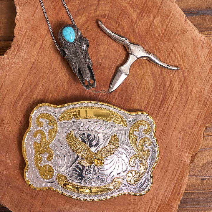 Ensemble de boucles de ceinture Gold Eagle DIY avec pendentif taureau à longues cornes turquoise - image 2