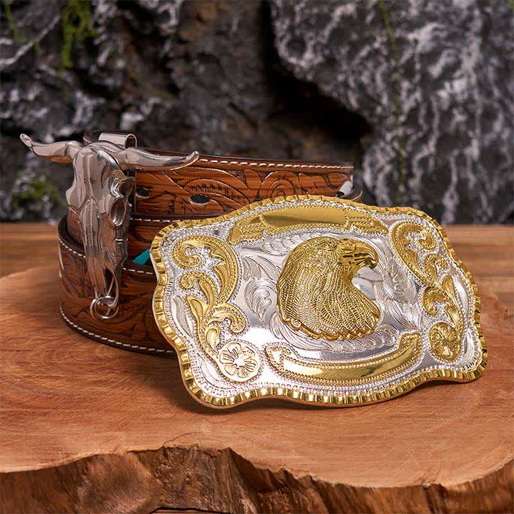 Ensemble de boucles de ceinture à tête d'aigle dorée à faire soi-même, pendentif taureau à longues cornes - Tête d'aigle - Ceinture à plumes marron - 40 - image 7