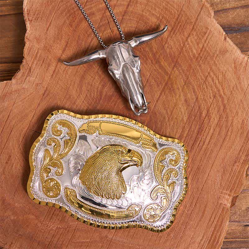 Ensemble de boucles de ceinture à tête d'aigle dorée à faire soi-même, pendentif taureau à longues cornes - Tête d'aigle - Sans ceinture - Ceinture non incluse - image 1