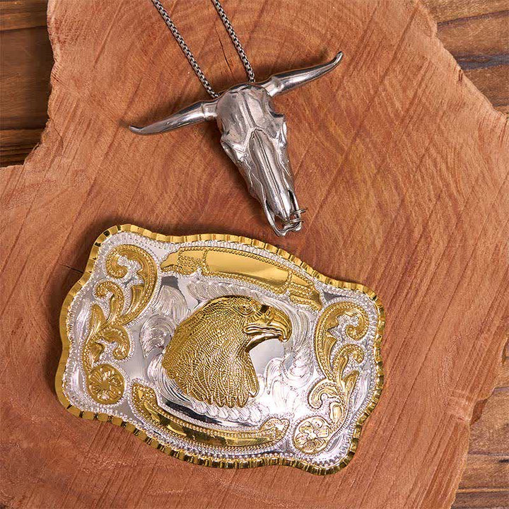 Ensemble de boucles de ceinture à tête d'aigle dorée à faire soi-même, pendentif taureau à longues cornes - Tête d'aigle - Sans ceinture - Ceinture non incluse - image 1