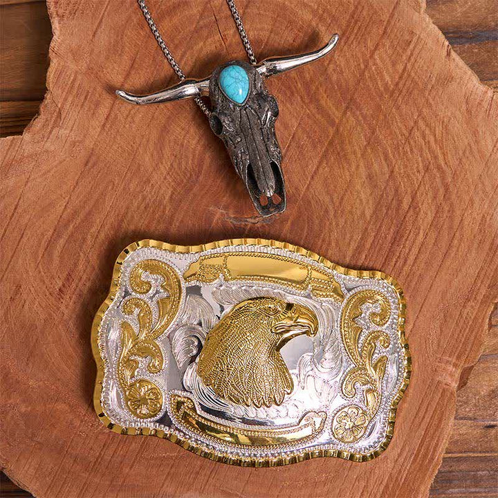 Boucle de ceinture à faire soi-même avec tête d'aigle et pendentif taureau Longhorn turquoise - Tête d'aigle - Sans ceinture - Ceinture non incluse - image 1