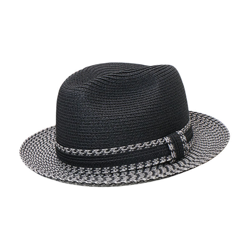Chapeau de cowboy tissé pour homme avec motif à blocs de couleurs - Noir - Réglable (21 5/8"-22 7/8") - image 0