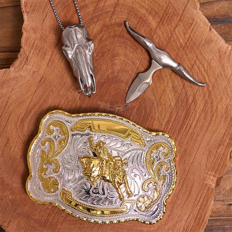 Ensemble de boucles de ceinture et pendentifs pour équitation, motif taureau à longues cornes - image 2