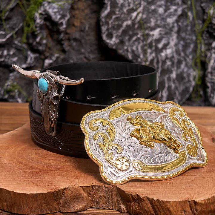 Ensemble de boucles de ceinture et pendentifs turquoise Longhorn à faire soi-même pour l'équitation - Équitation - Ceinture noire avec aigle en relief - 42 - image 3