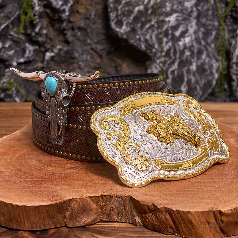 Ensemble de boucles de ceinture et pendentifs turquoise Longhorn à faire soi-même pour l'équitation - Équitation - Ceinture à rivets marron - 42 - image 5