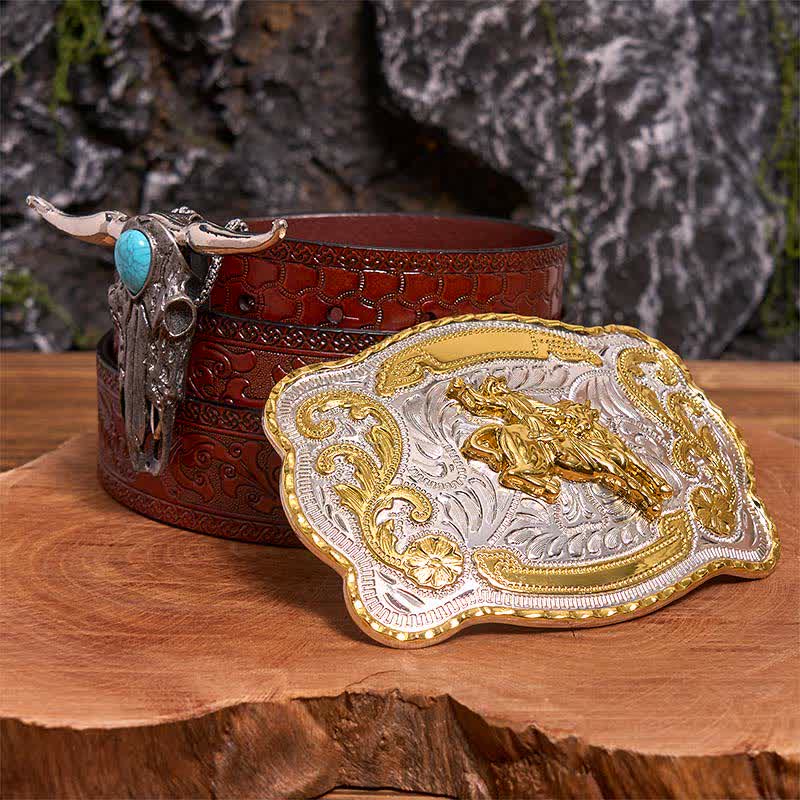 Ensemble de boucles de ceinture et pendentifs turquoise Longhorn à faire soi-même pour l'équitation - Équitation - Ceinture marron sculptée - 42 - image 7