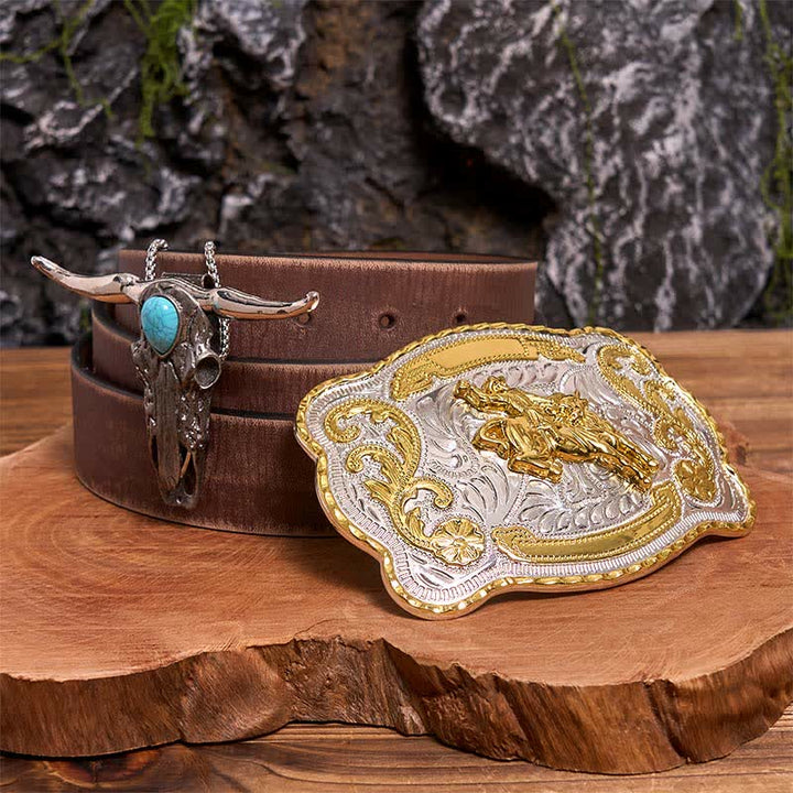Ensemble de boucles de ceinture et pendentifs turquoise Longhorn à faire soi-même pour l'équitation - Équitation - Ceinture marron vieillie - 42 - image 6