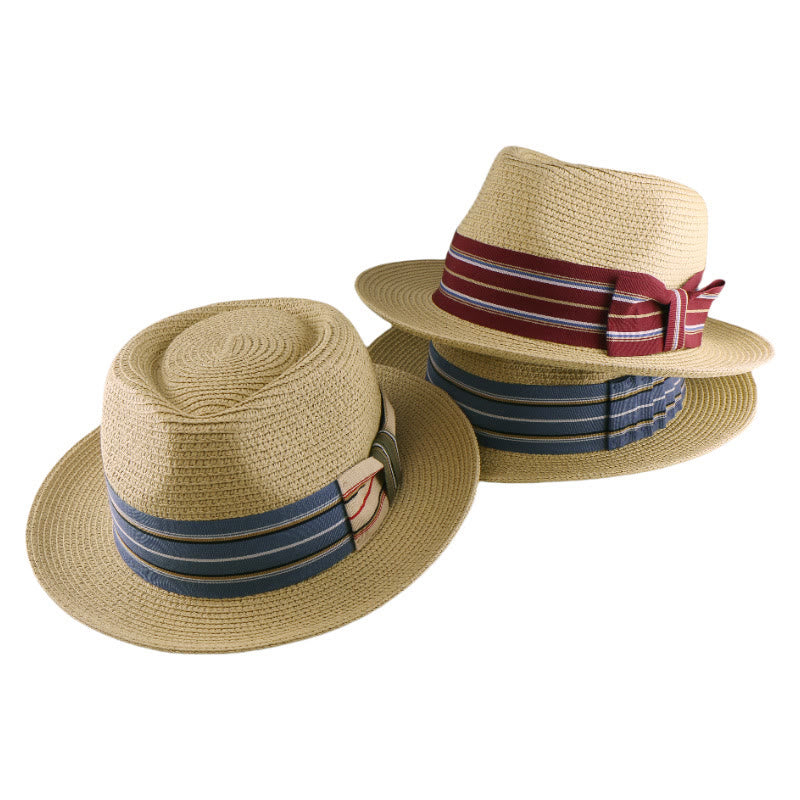 Chapeau de cowboy tissé pour homme avec nœud à rayures colorées - image 1