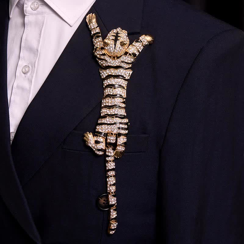 Grande broche de luxe en strass scintillants pour homme, motif tigre majestueux - image 15