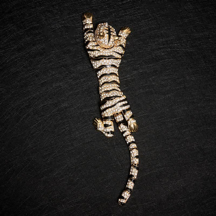 Grande broche de luxe en strass scintillants pour homme, motif tigre majestueux - image 13