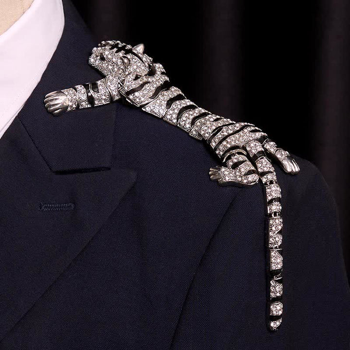 Grande broche de luxe en strass scintillants pour homme, motif tigre majestueux - image 3