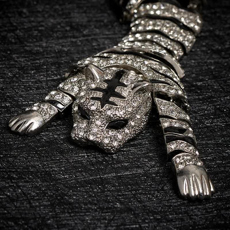 Grande broche de luxe en strass scintillants pour homme, motif tigre majestueux - image 4