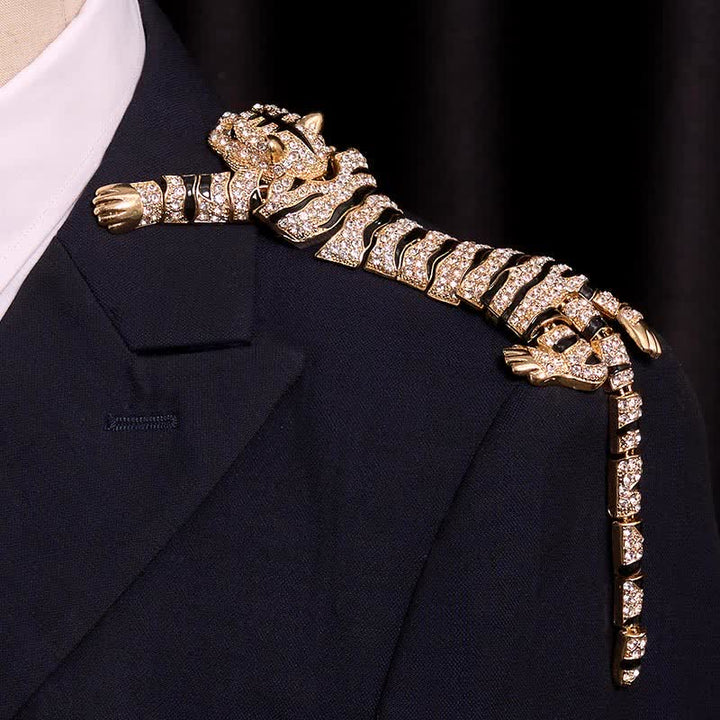 Grande broche de luxe en strass scintillants pour homme, motif tigre majestueux - image 14