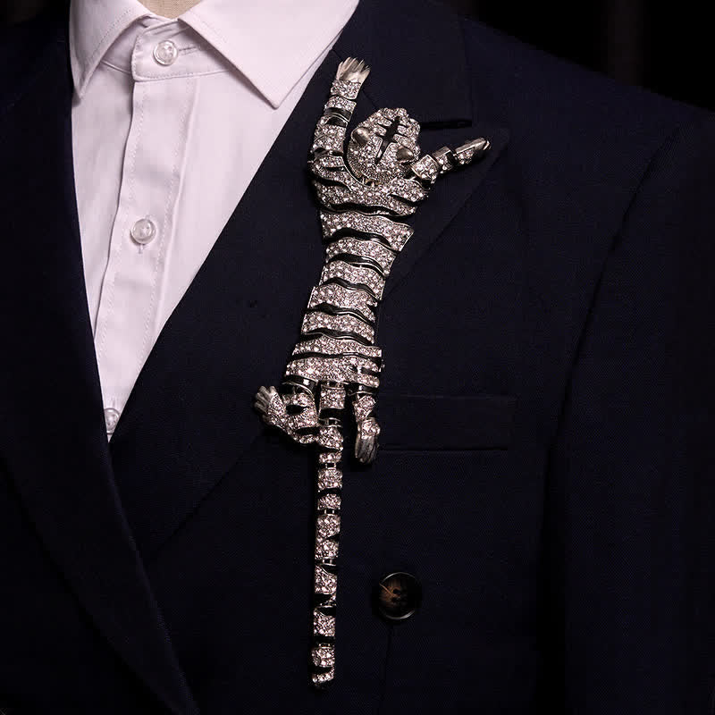 Grande broche de luxe en strass scintillants pour homme, motif tigre majestueux - image 2